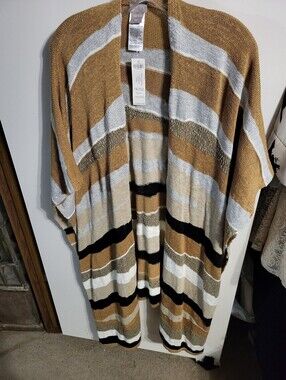 Chico's Beige Brown Gray White Colorblock Open Front Poncho NEW SZ One Size